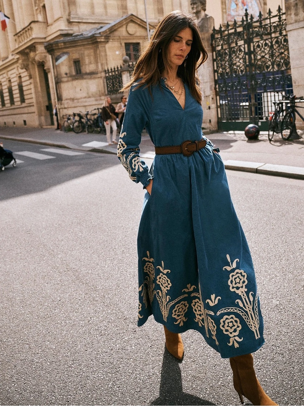 Boden Smocked Cord Midi Dress